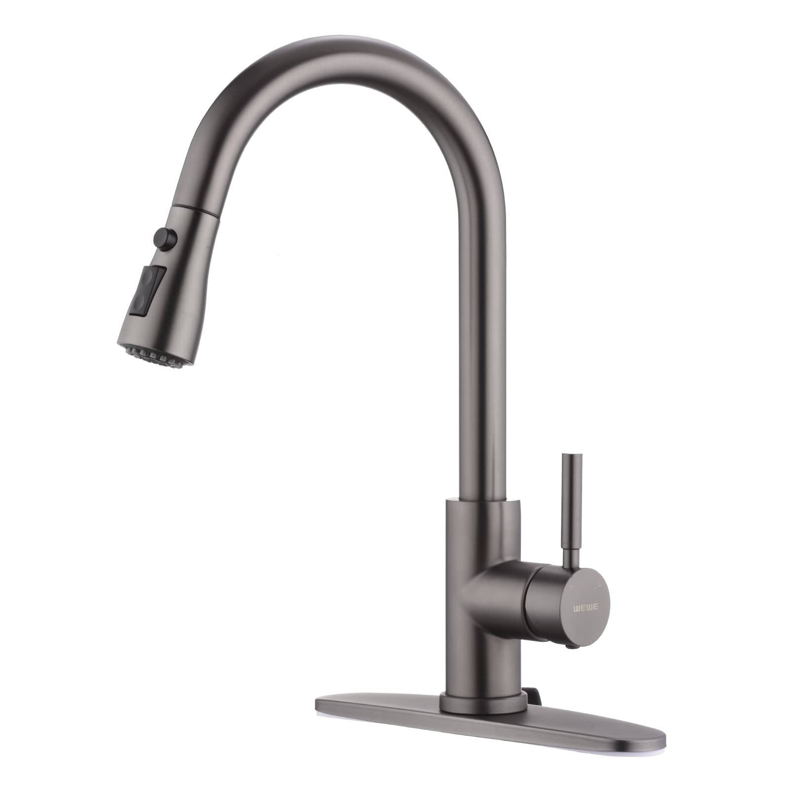 Black Stainless Kitchen Faucet with Pull Down Sprayer WEWE  Single Handle Commercial Modern RV Laundry Stainless Steel Sink Faucet